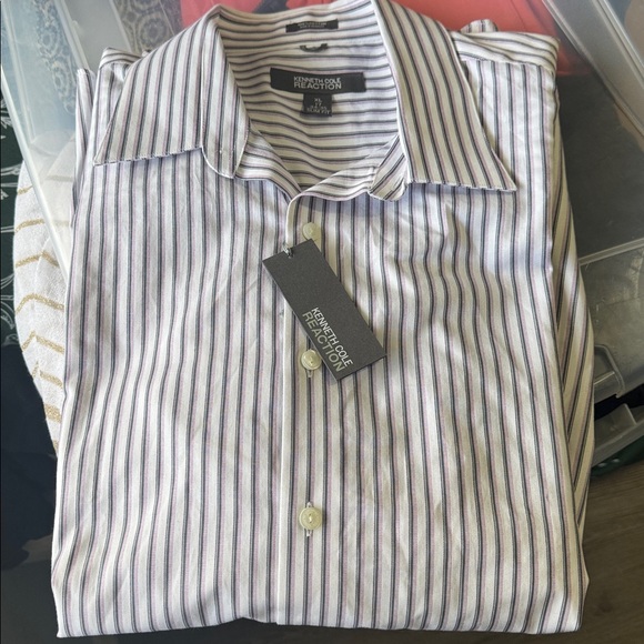Kenneth Cole reaction nwt gray and pink Striped Dress Shirt - Picture 1 of 8